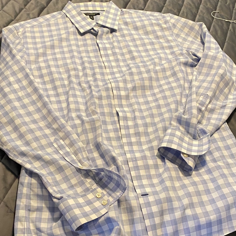 Banana Republic Light Blue and White Checkered Dress Shirt